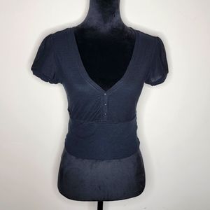 Free People Crop Tee Short Sleeve Deep V-neck 100% Cotton M FP